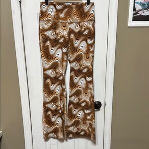Brown and White Wave Pattern Pants